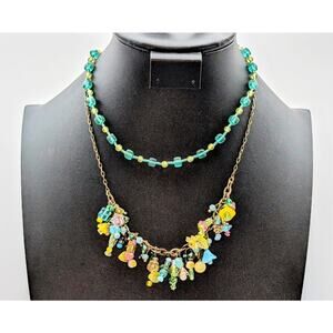 Lot of Two Vintage Colorful Sea Glass Beaded Dangle Glass Necklaces